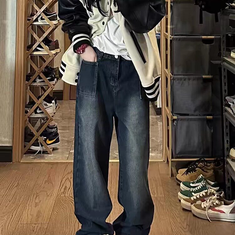 [008]蓝灰色直筒宽松牛仔裤高腰阔腿长A079-N673-P37,男装牛仔裤,电商A079