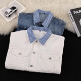 [001]拼接假两件牛仔外套男宽松情侣夹克A079-JK8645-P70，男装工装外套，电商A079