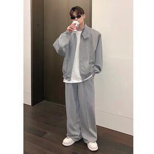 【网6】立领垫肩卫衣外套男运动长裤套装A079-106-P85,反牛皮外套搭配图片