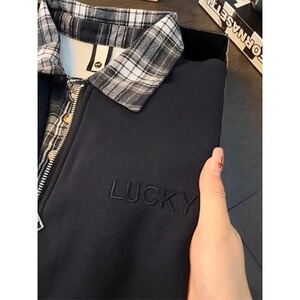 [004]撞色拼接假两件卫衣男半拉链上衣衬衫领polo衫A079-W19-P42图片