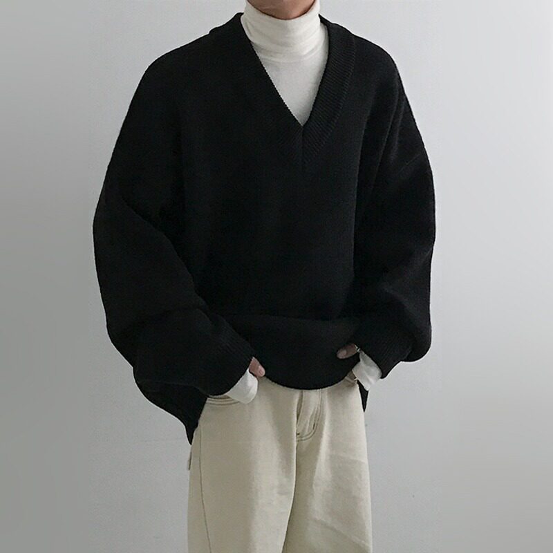 【网32】V领毛衣潮男秋冬新款宽松百搭针织打底衫A079-2309-P49,男装T恤,电商A079