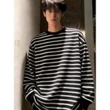 [003]古条纹圆领长袖T恤男女潮牌情侣宽松百搭上衣A079-ET52-P37，男装T恤，电商A079