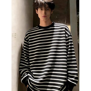 [003]古条纹圆领长袖T恤男女潮牌情侣宽松百搭上衣A079-ET52-P37图片
