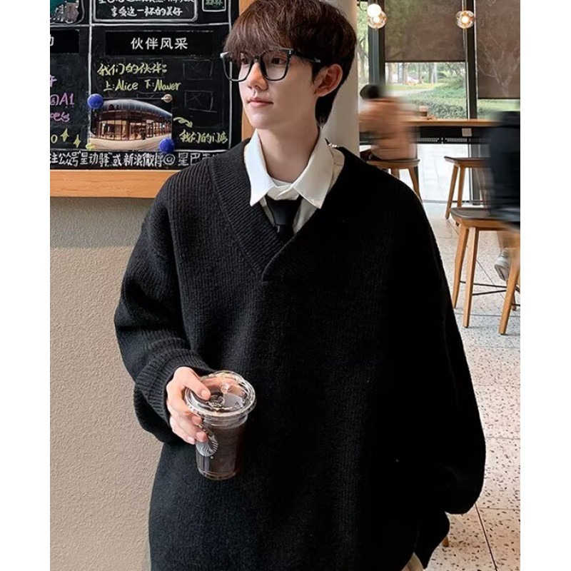 【69】假两件圆领毛衣男宽松侣休闲套头打底针织衫A079-V29-P45，男装T恤，电商A079