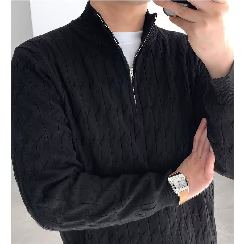 【59】5半高领拉链针织衫男麻花褶立领毛织线衣外套A079-M48-P49