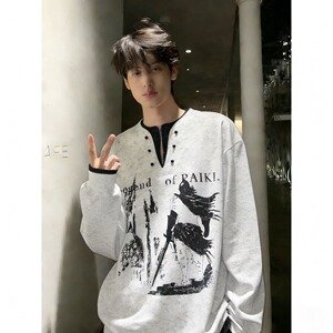[003]假两件卫衣男女骑士古堡印花宽松长袖T恤A079-TX01-P40图片