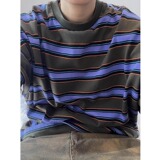 [003]宽松T恤I葡萄紫色条纹短袖T恤情侣小众A079-T09-P35，男装T恤，电商A079