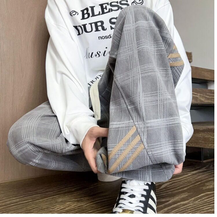 【190】25三条杠男休闲裤主图格子裤A079-C334-P40，男装休闲裤，电商A079