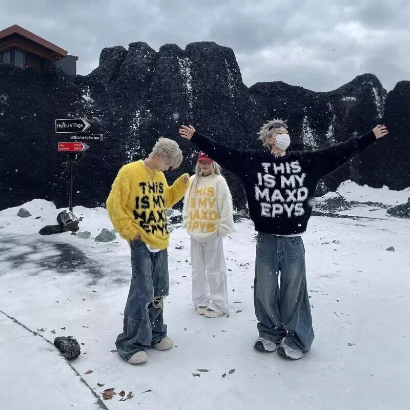 【网54】圆领字母毛衣秋冬情侣款宽松A079-M523-P53,男装针织衫/毛衣,电商A079