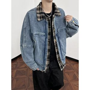 【网54】2025秋冬款假两件格子工装牛仔外套男士A079-2583-P77图片
