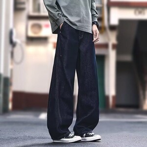 [008]阔腿弯刀裤情侣秋冬款百搭宽松休闲牛仔裤A079-B109-P47图片