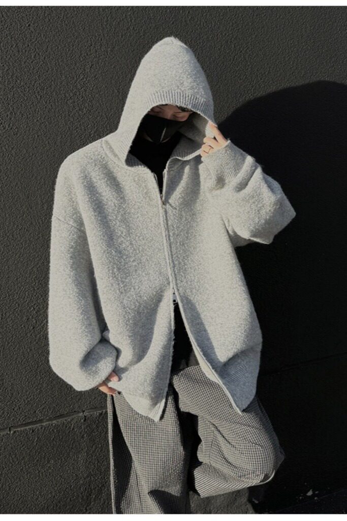 【226】秋冬连帽开衫男女宽松老钱风纯色毛衣外套A079-MY628-P55,男装针织衫/毛衣,电商A079