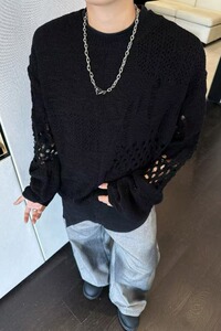 【网7】破洞不规则毛衣男冬季镂空羊毛针织衫A079-MY9561-47图片