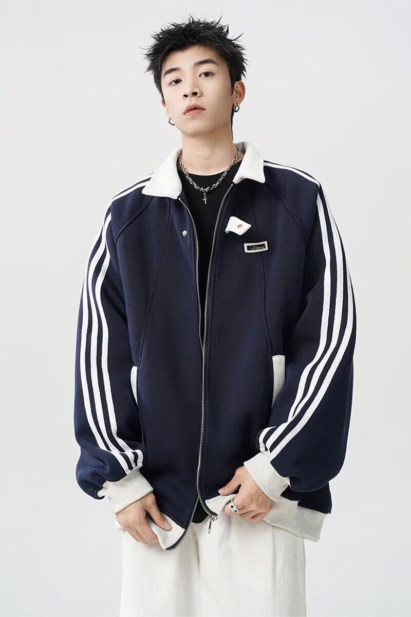【网4】美式三条杠外套男春季新款开衫撞色上衣潮牌A079-5017-P47,女装短外套,电商A079