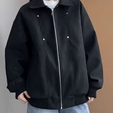 [001]翻领皮衣外套春秋季哈潮流百搭休闲男女款外套A079-259-P75，男装皮衣，电商A079