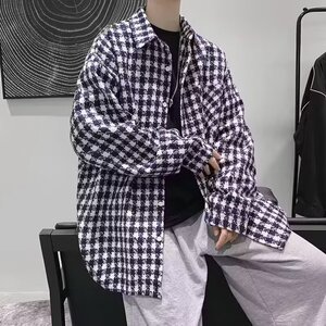 【271】休闲单口袋渐变时尚格子宽松棉质长袖衬衫A079--CS408-P51图片