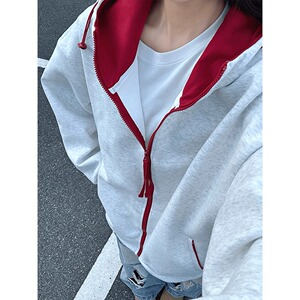 【13】拼色连帽冲锋衣外套女韩版休闲双拉链夹克A079-W040-P47图片