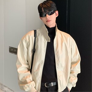 【77】pu皮立领垫肩机车服夹克男装A079-PJK48-P64图片