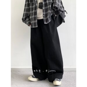 【21】黑色高腰拖地西装裤休闲长裤直筒宽松A079-152-P52图片