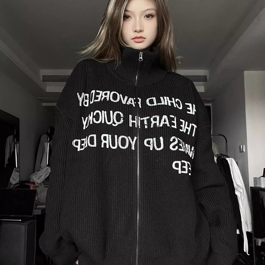 25印花立领开衫毛衣Cleanfit慵懒风软糯针织衫外套A079-M241-P57,男装针织衫/毛衣,电商A079