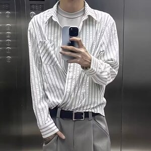 【65】竖条纹衬衫男宽松休闲长袖衬衣潮A079-CS591-P39图片