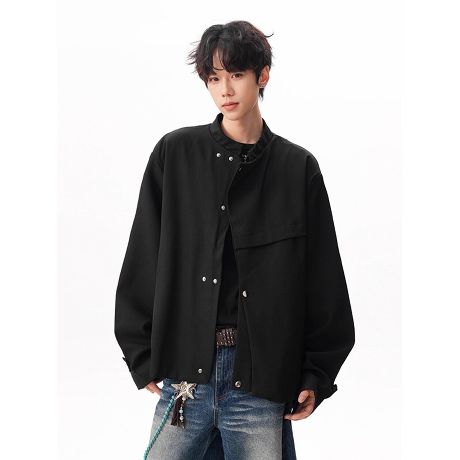 【网45】新中式黑色廓形西服夹克男春秋季A079-W35-P69,男装夹克,电商A079