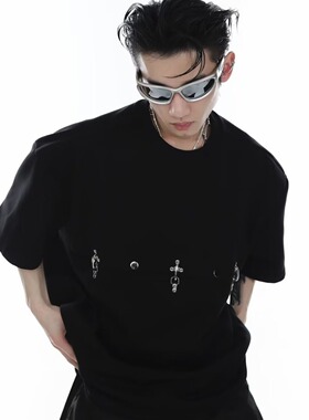 [003]金属纽扣大码短袖t恤男夏季个性宽松显白上衣A079-S126-P36