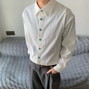 【218】长袖男衬衫休闲百搭男衬衫男士A079-CS51-P51,酒红色棒球外套搭配图片