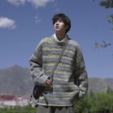 休闲毛衫男25冬新款撞色条纹针织衫宽松情侣装A079-MY236-P66，男装针织衫/毛衣，电商A079