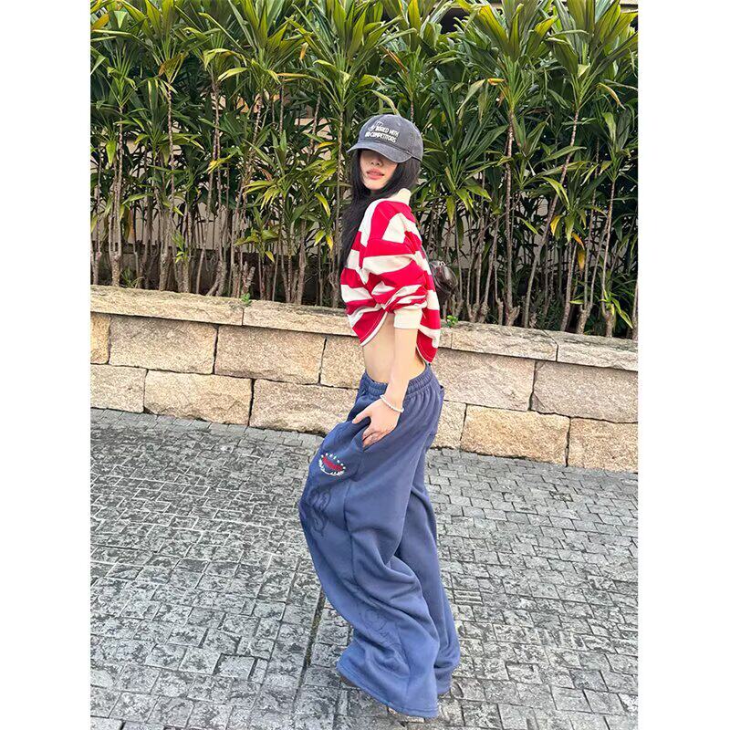 【网60】松紧腰印花直筒卫裤女2025年秋季新A079-3118-P44,男装休闲裤,电商A079