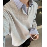 [004]假两件条纹衬衫男正肩长袖t恤A079-A08-P39，男装T恤，电商A079
