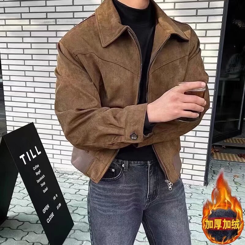 【网14】25短款宽松翻领加绒拉链A079-JK33-常规58加绒68,男装卫衣,电商A079