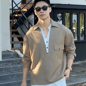 【网3】25假两件V领衬衫男女款休闲宽松衬衣外套A079-CS105-P42