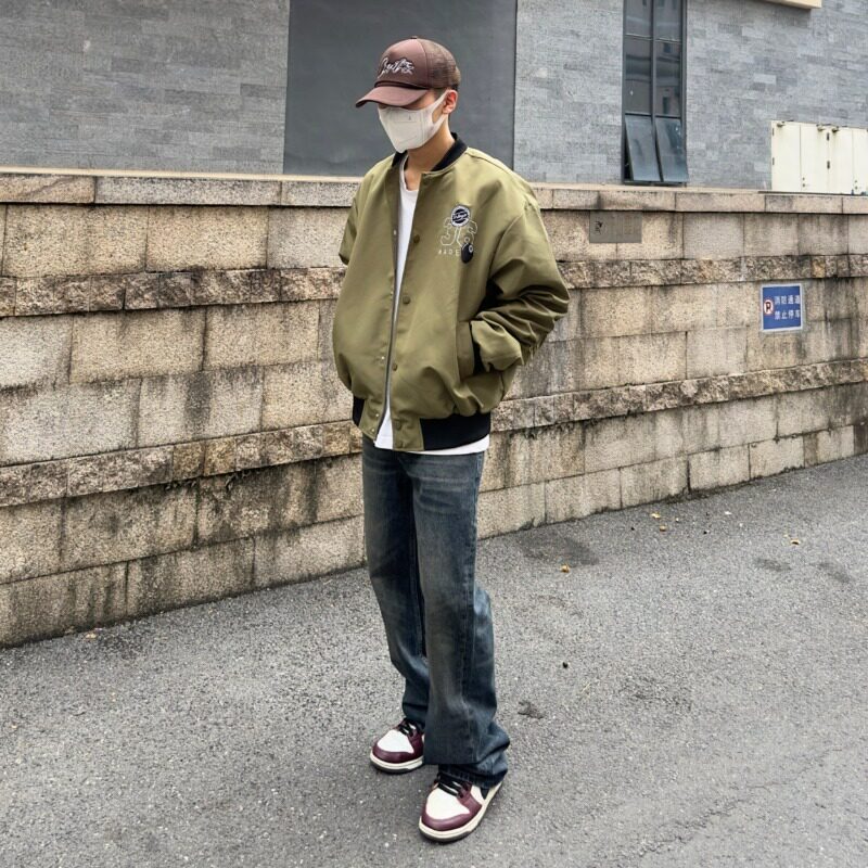 【网9】字母刺绣飞行夹克短宽boxy棒球服潮男女同款A079-698-P59,男装夹克,电商A079