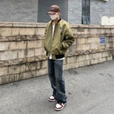 【网9】字母刺绣飞行夹克短宽boxy棒球服潮男女同款A079-698-P59，男装夹克，电商A079