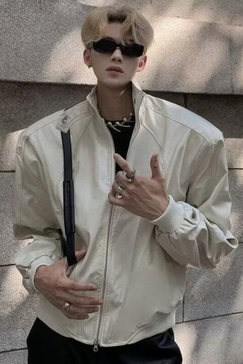 【77时尚】25休闲皮立领垫肩机车服夹克男装A079-PJK48-P64,男装夹克,电商A079