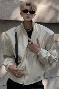 【77时尚】25休闲皮立领垫肩机车服夹克男装A079-PJK48-P64图片