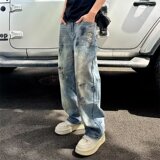 【网117】做旧泼墨牛仔裤男A079-7802-P49，男装牛仔裤，电商A079