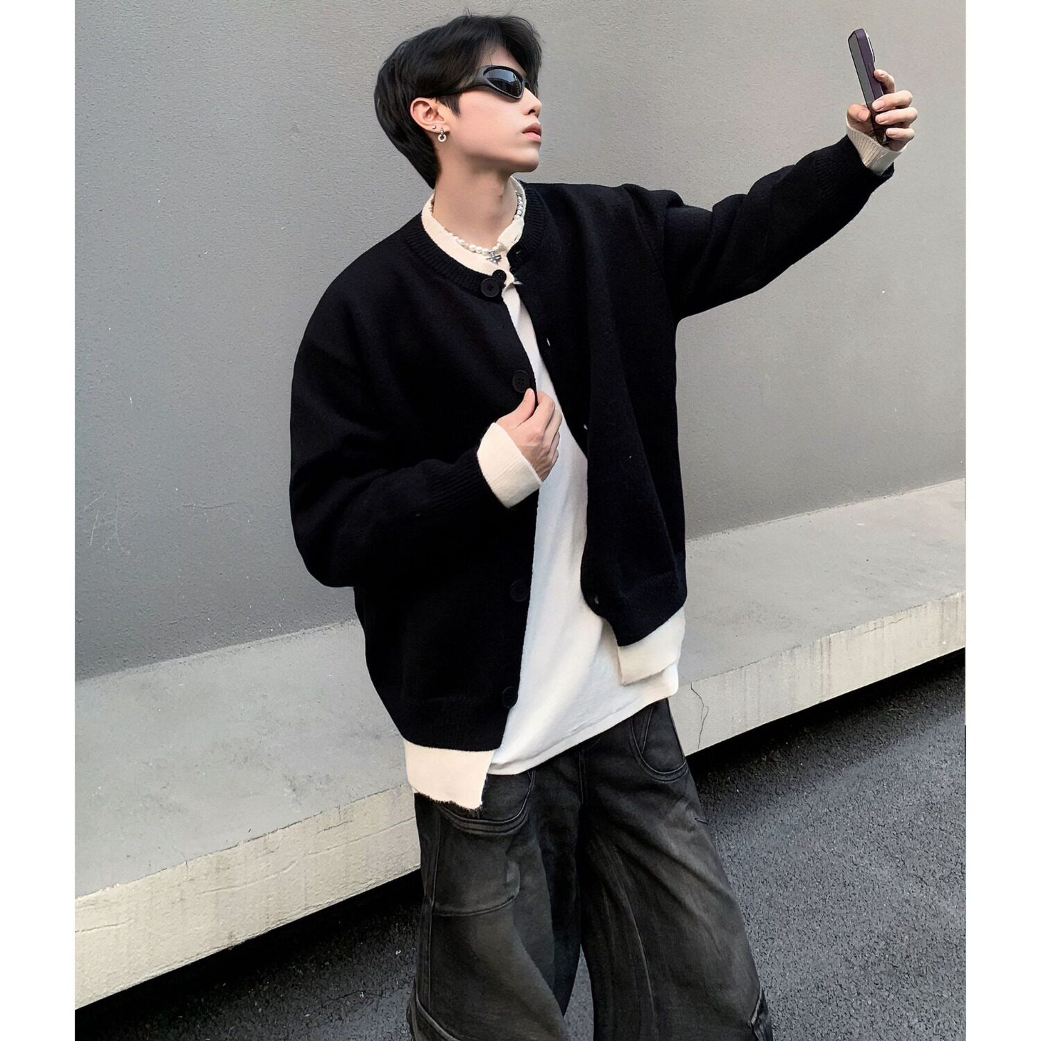 【2】5假两件针织衫毛衣男开衫外套复古拼A079-MY189-P60,男装针织衫/毛衣,电商A079