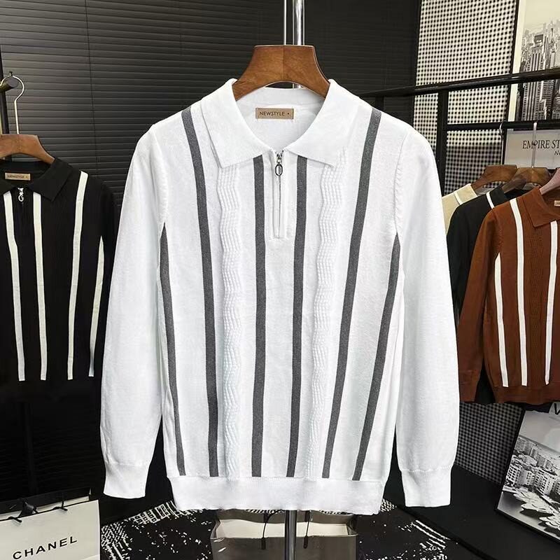 【网2】条纹休闲撞色条纹翻领POLO衫男装A079-514-P49,男装Polo衫,电商A079