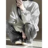 纽扣拼接格纹立领翻领卫衣男女宽松长袖上衣A079-W212-P53，男装卫衣，电商A079