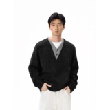 【网13】秋冬款情侣假两件针织衫男装外套A079-M5346-P60，男装针织衫/毛衣，电商A079