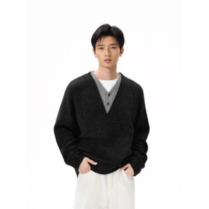 【网13】秋冬款情侣假两件针织衫男装外套A079-M5346-P60图片