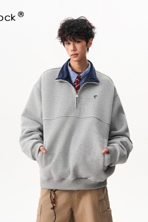【网5】撞色半拉链刺绣卫衣男女秋季A079-HY231-P64,男装卫衣,电商A079