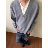 假两件v领毛衣男秋季t美式覆古polo针织打底衫A079-9572-P55，男装T恤，电商A079