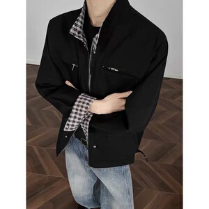[001]夹克男水洗帆布休闲立领短宽工装外套A079-J380-P63图片