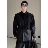 [006]黑色衬衫男长袖商务衬衣男士修身男装蓝灰寸A079-CS019-P46，男装衬衫，电商A079