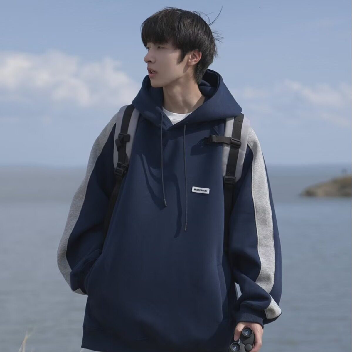 【网图4】新款男连帽套头卫衣拼色宽松百搭A079-5008-P46,男装卫衣,电商A079