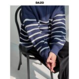 【网3925】翻领长袖毛衣半拉链条纹针织衫上衣外套A079-M35-P44，男装针织衫/毛衣，电商A079