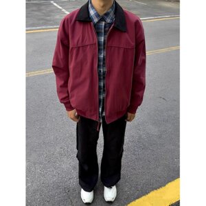 【001】拼接翻领短款夹克男士宽松工装风外套A079-WT187-P66图片